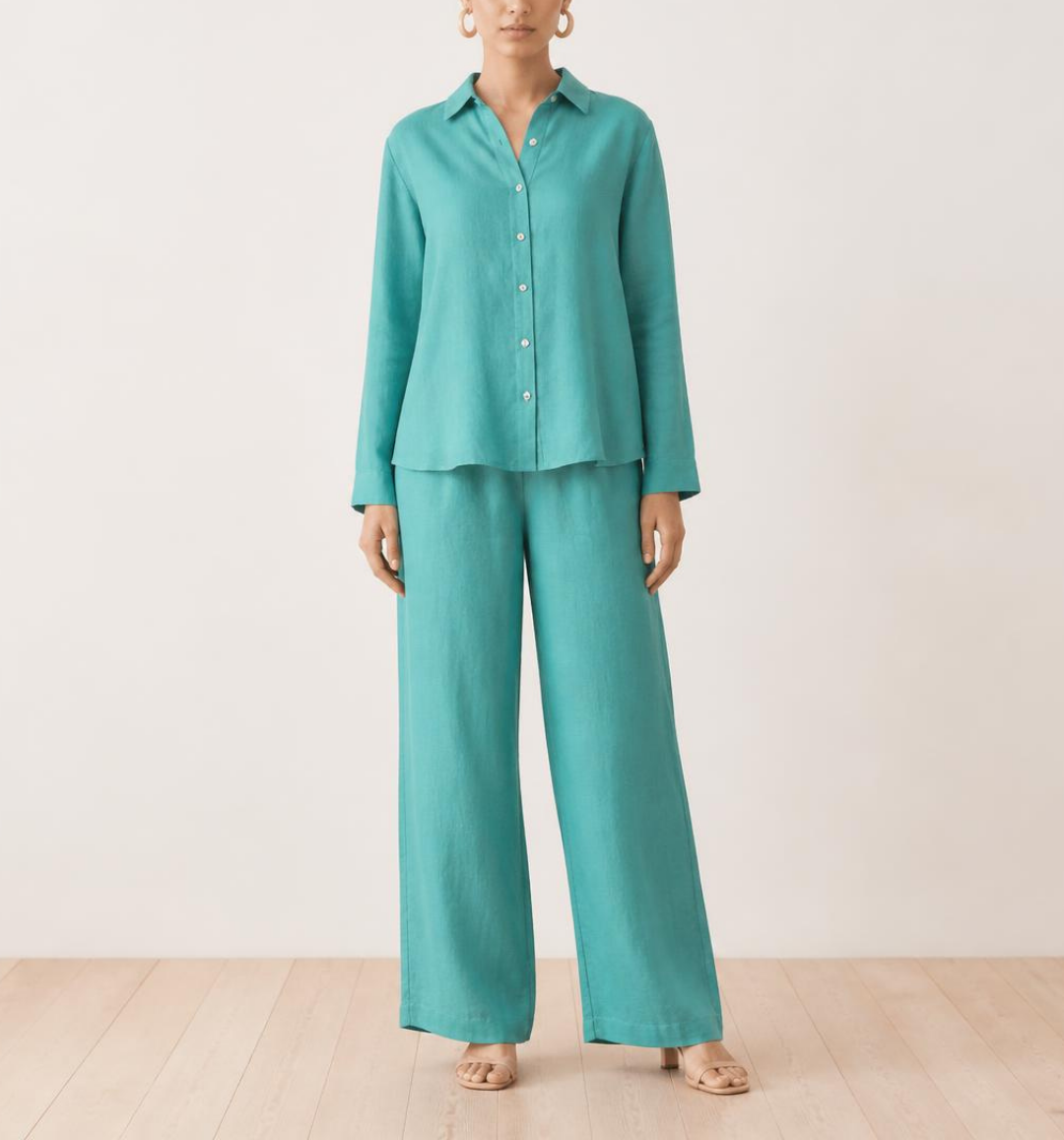 19 Linen Co-ord Set - Turqouise - Image 1