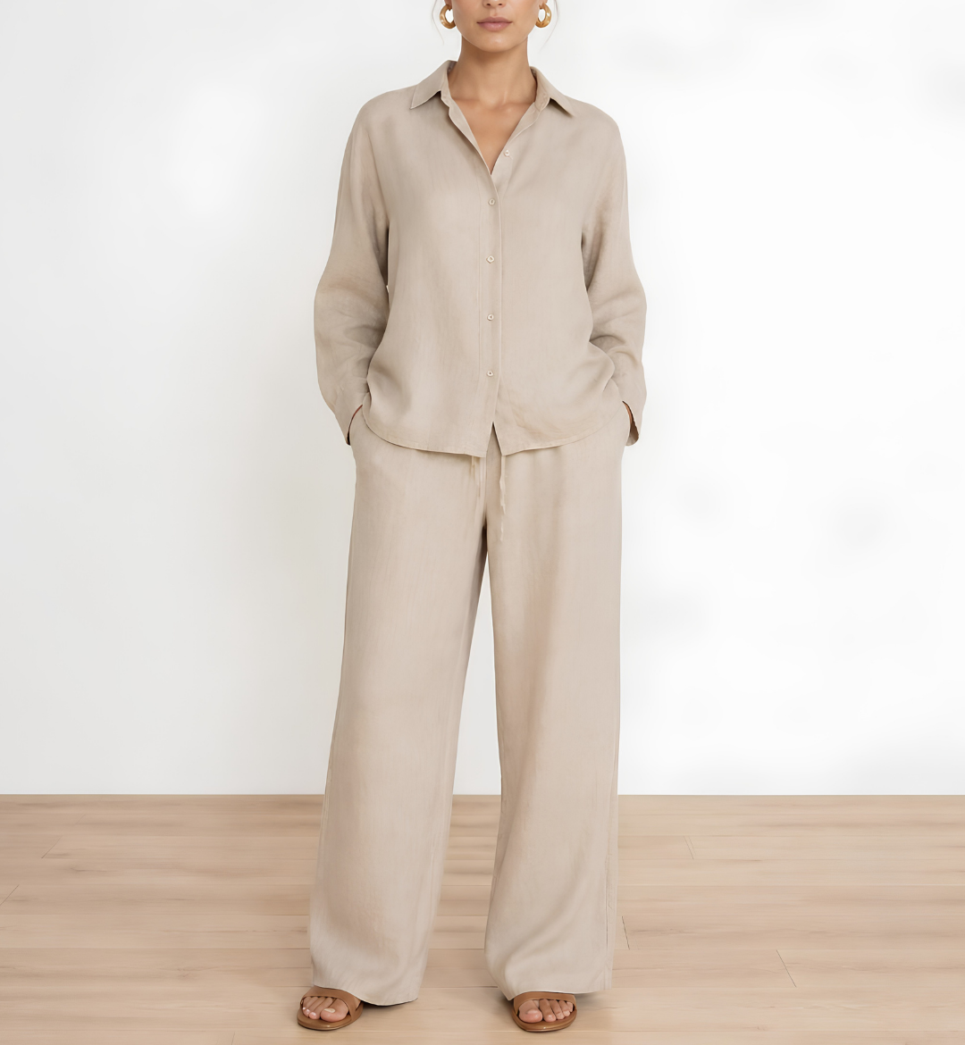 25 Linen Co-ord Set - Beige - Image 1