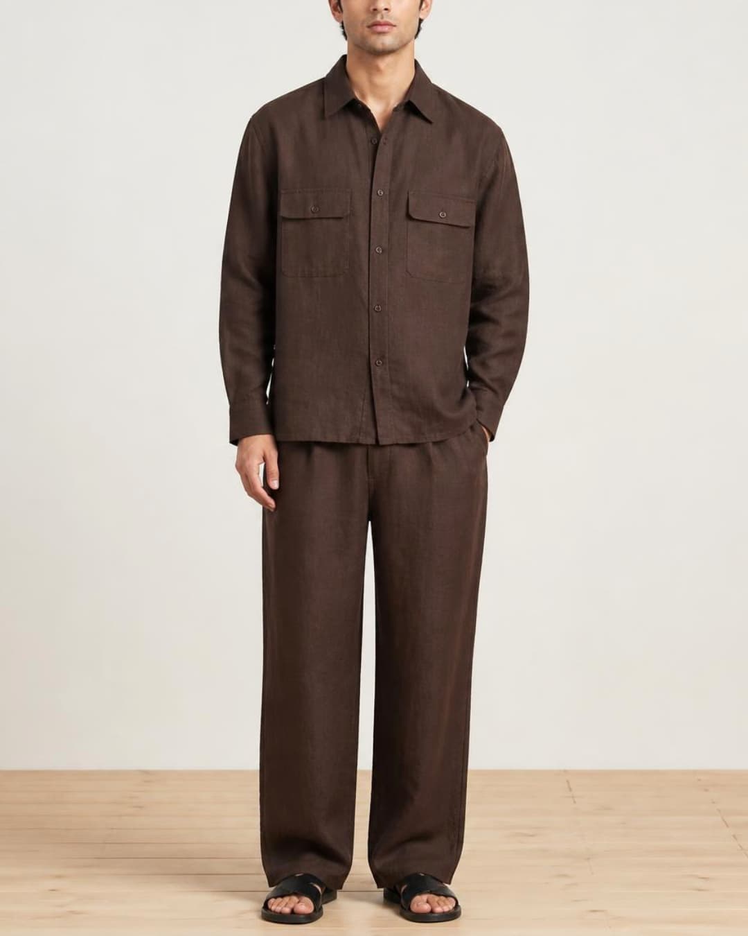 14 Brown linen co-ord set for men - Sarfarosh Pakistan