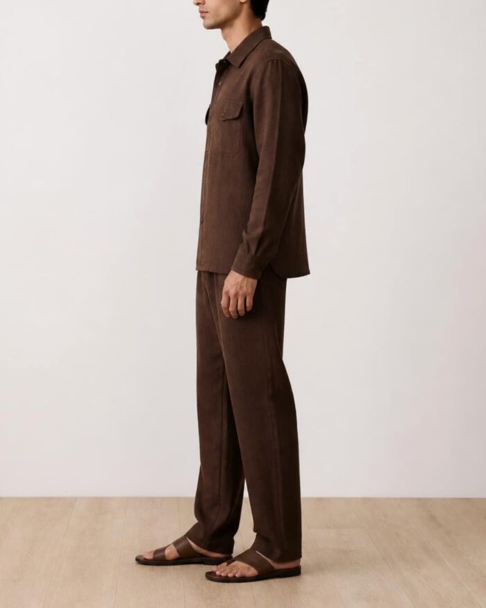 Men’s Linen Co-ord Set – Brown - Image 3