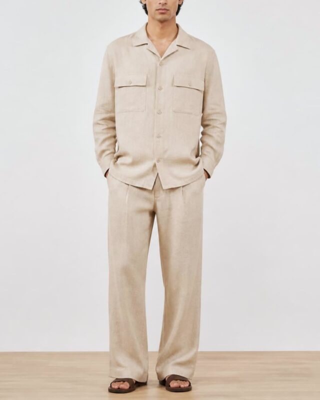 Beige linen co-ord set for men - Sarfarosh Pakistan